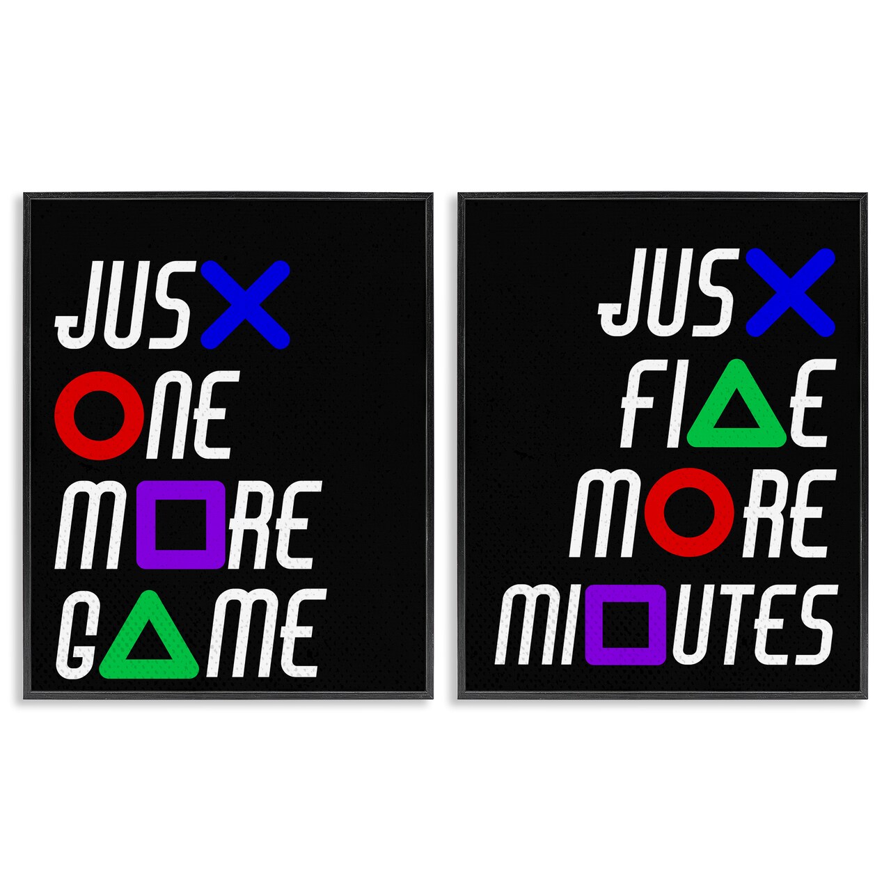 Stupell Industries Gamer Button Symbols Phrases 2pc Framed Giclee Set, design by Kim Allen